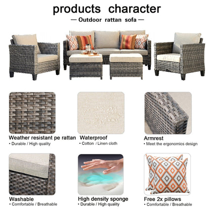 Ensemble de 5 sièges de jardin à dossier haut en osier OVIOS