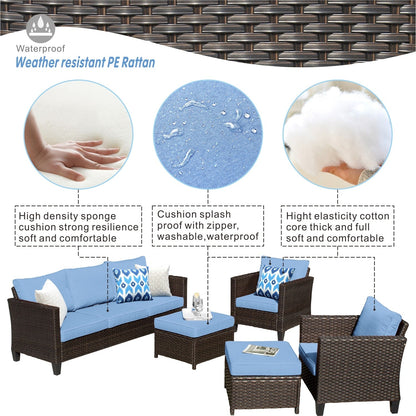 Ensemble de 5 sièges de jardin à dossier haut en osier OVIOS