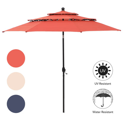 Parasol d'extérieur MAISON ARTS de 3 m (10 pi) à 3 niveaux, compatible avec la plupart des tables de patio, avec ventilation, inclinaison automatique et manivelle.