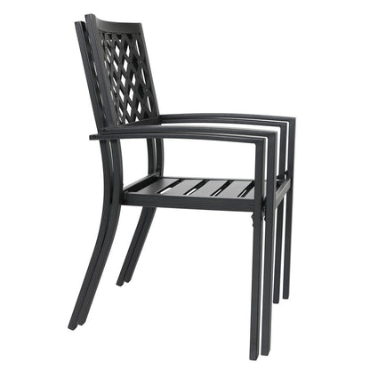 Ensemble de salle à manger de patio 6 pièces MAISON ARTS avec parasol à inclinaison automatique à 3 niveaux de 10 pieds : 4 chaises d'extérieur en métal et 1 table à manger carrée en métal