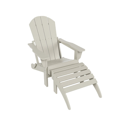 Chaise Adirondack pliable Polytrends Laguna en PEHD pour terrasse extérieure toutes saisons avec pouf (ensemble 2 pièces)