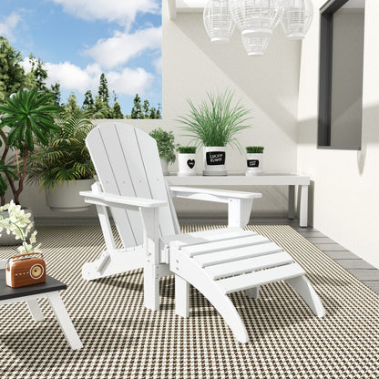 Chaise Adirondack pliable Polytrends Laguna en PEHD pour terrasse extérieure toutes saisons avec pouf (ensemble 2 pièces)