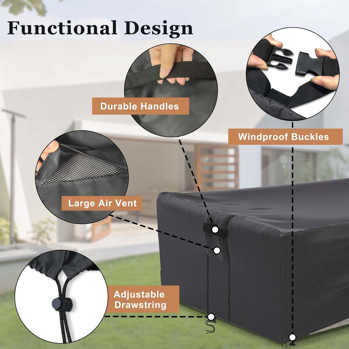 Housse imperméable pour ensemble de mobilier de jardin, canapé d'angle d'extérieur