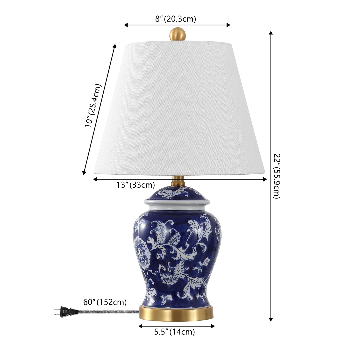 Lampe de table LED Penelope 22 Chinoiserie, bleu/blanc, par JONATHAN Y