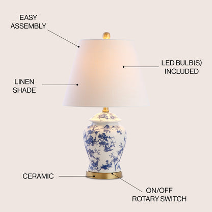 Lampe de table LED Penelope 22 Chinoiserie, bleu/blanc, par JONATHAN Y