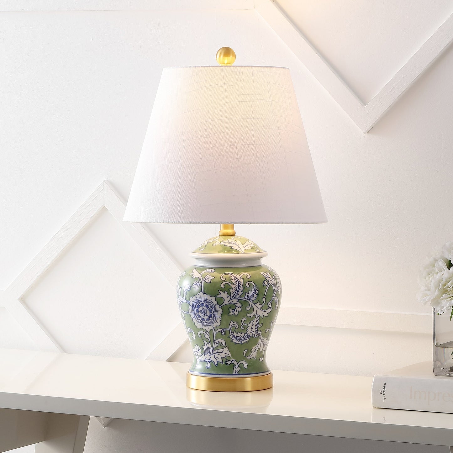 Lampe de table LED Penelope 22 Chinoiserie, bleu/blanc, par JONATHAN Y