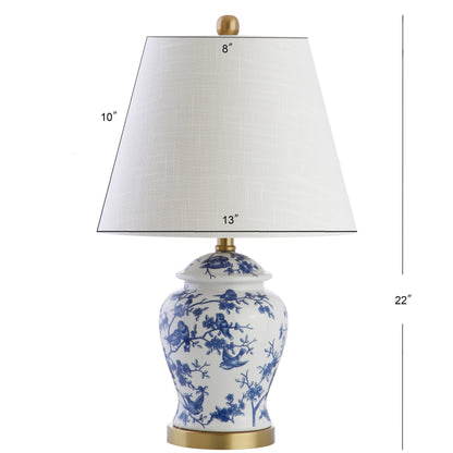 Lampe de table LED Penelope 22 Chinoiserie, bleu/blanc, par JONATHAN Y