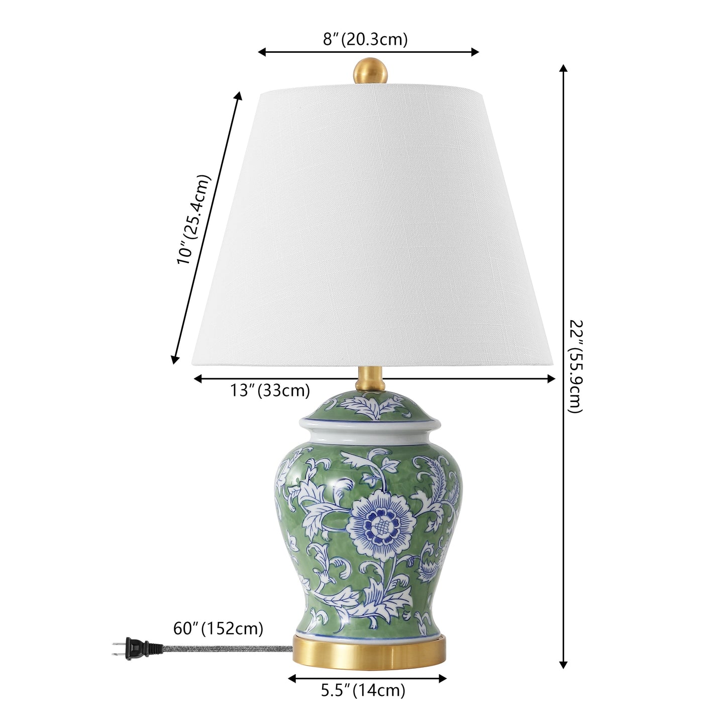 Lampe de table LED Penelope 22 Chinoiserie, bleu/blanc, par JONATHAN Y