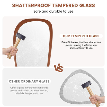 Miroir mural asymétrique en forme de pavé avec cadre en pin