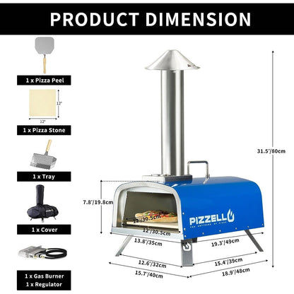 Four à pizza extérieur multicombustible, machine à pizza cuite sur pierre avec brûleur à gaz et boîte à bois - 12 pouces
