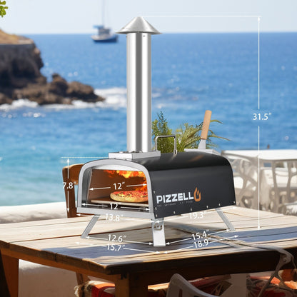 Four à pizza extérieur multicombustible, machine à pizza cuite sur pierre avec brûleur à gaz et boîte à bois - 12 pouces