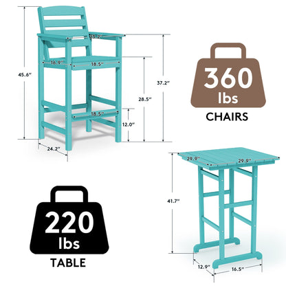 Ensemble de 3 chaises hautes Adirondack en plastique pour patio