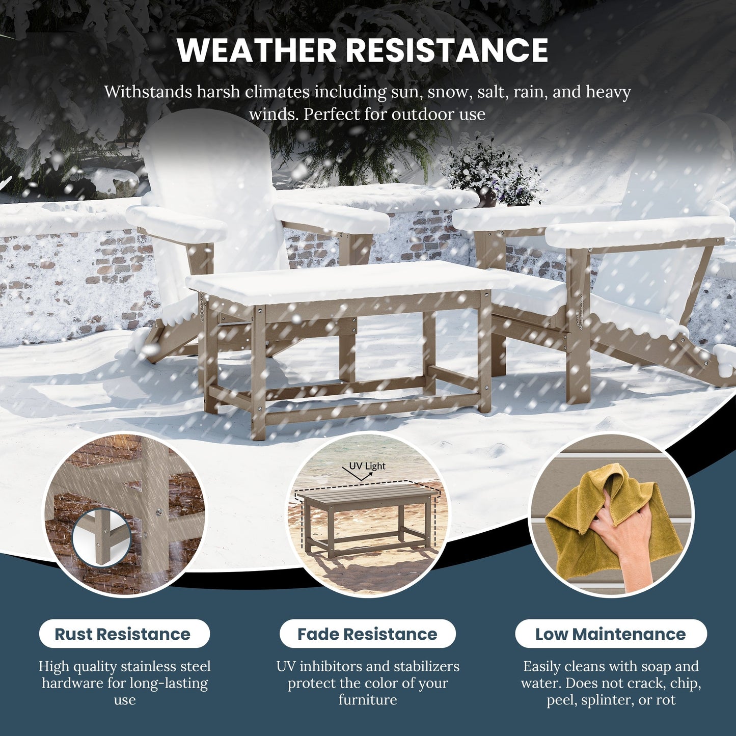 Table basse rectangulaire d'extérieur Polytrends Laguna en PEHD, résistante aux intempéries