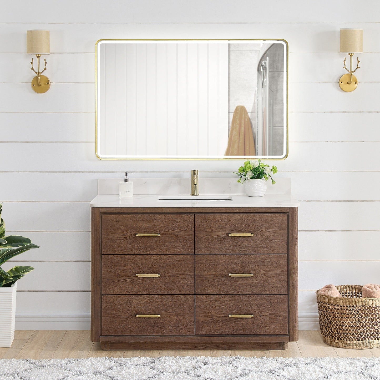 Meuble-lavabo Porto avec dessus en quartz blanc sans miroir