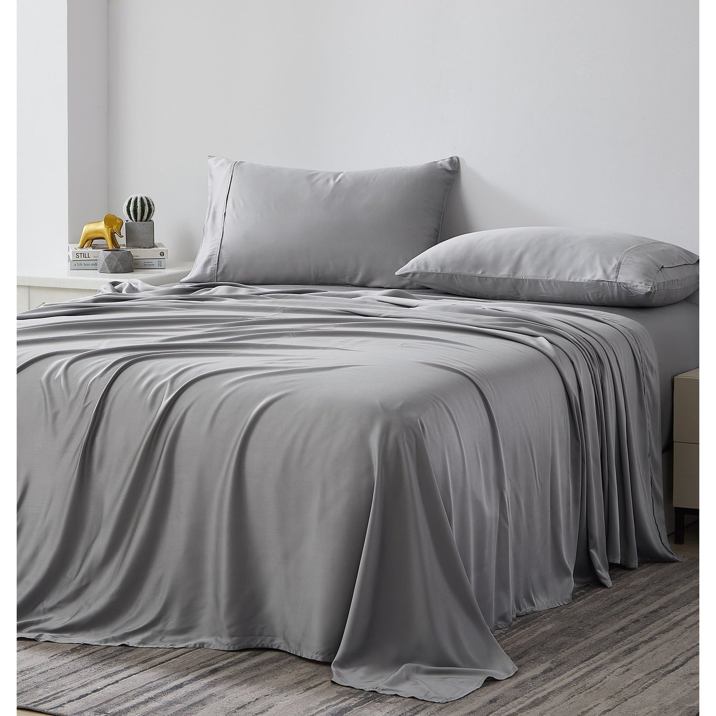 Ensemble de draps 4 pièces de luxe en viscose de bambou 100 % de qualité supérieure, poches extra profondes de 53 cm (21 pouces).