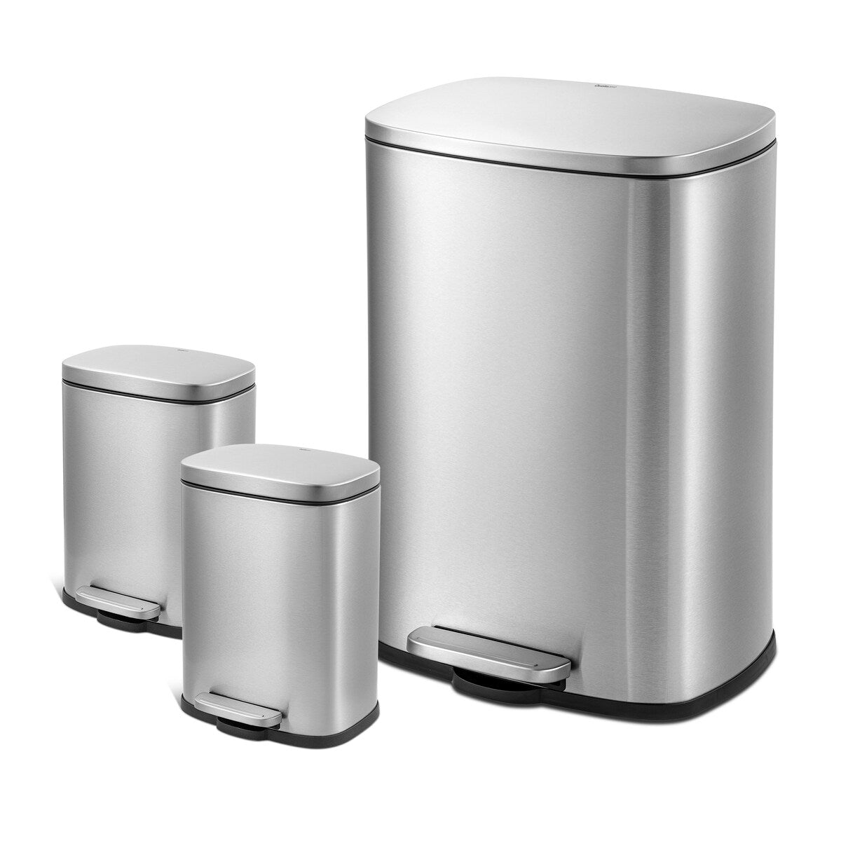 Poubelles rectangulaires Qualiazero de 13,2 gallons et deux de 1,3 gallon à pédale - Ensemble familial