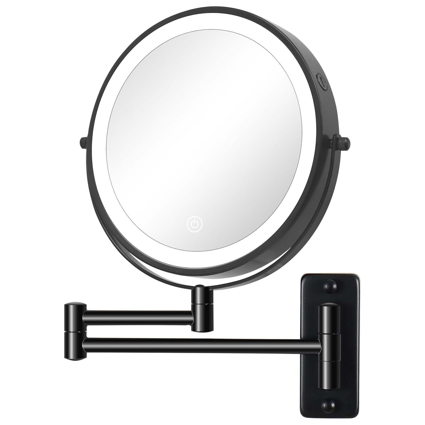 Miroir de maquillage mural rond de 8 pouces pour salle de bain, rechargeable, grossissement 1x/10x, 3 couleurs d'éclairage