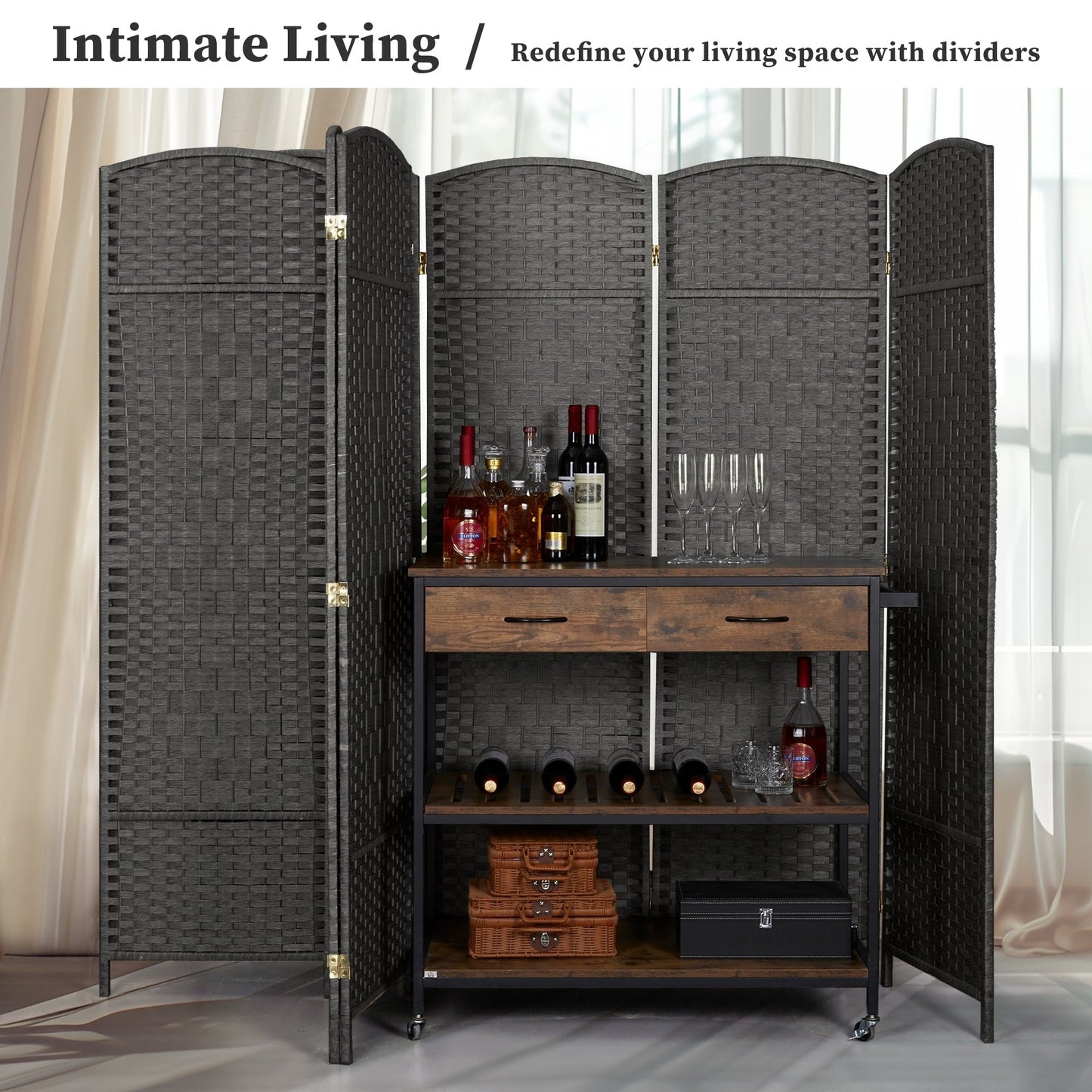 Paravent de séparation de pièce de 6 pieds de haut en fibre tissée, écran de confidentialité autoportant, écran pliant