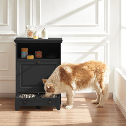 Station d'alimentation pour chiens Roomfitters avec 2 gamelles surélevées et armoire d'alimentation inclinable pour animaux de compagnie