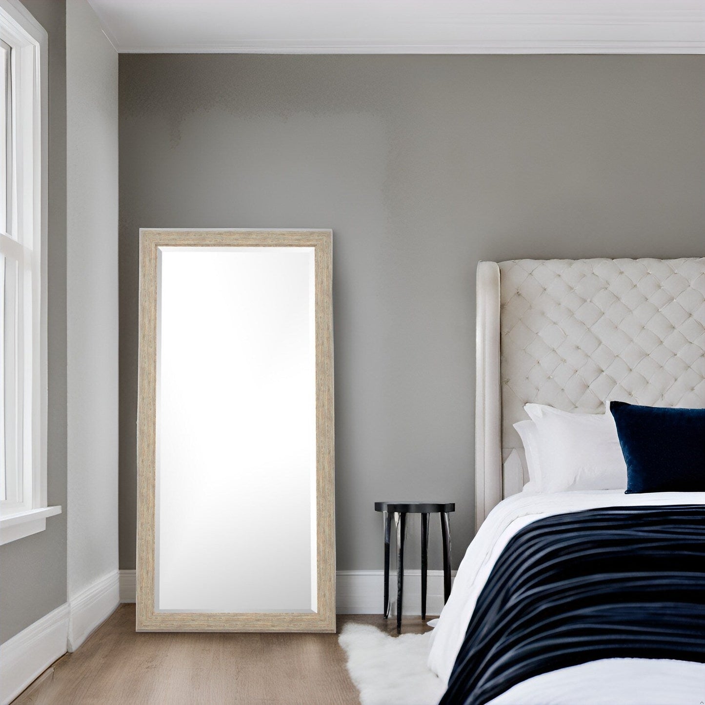 Miroir de sol rustique pleine longueur - 66 x 32 Miroir rectangulaire en bois pour salon, chambre à coucher