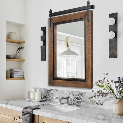 Miroir mural de salle de bain en bois naturel style porte de grange
