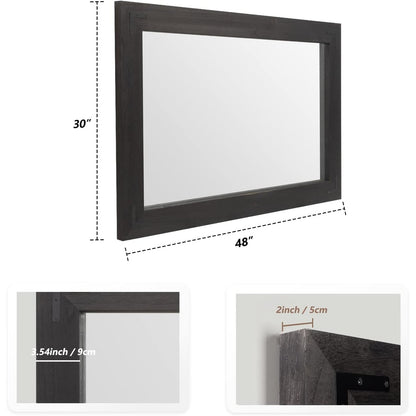 Miroir mural rustique à cadre en bois, miroir de salle de bain en bois naturel