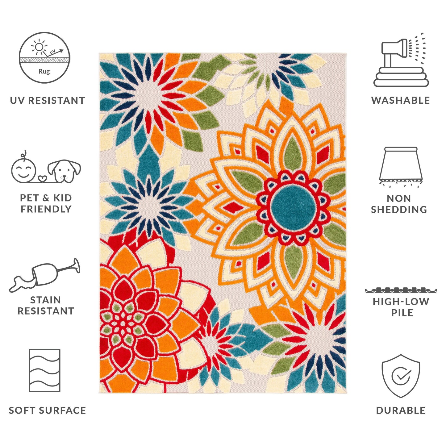 Tapis de patio imperméable à motif floral SAFAVIEH Cabana Ingke pour intérieur/extérieur
