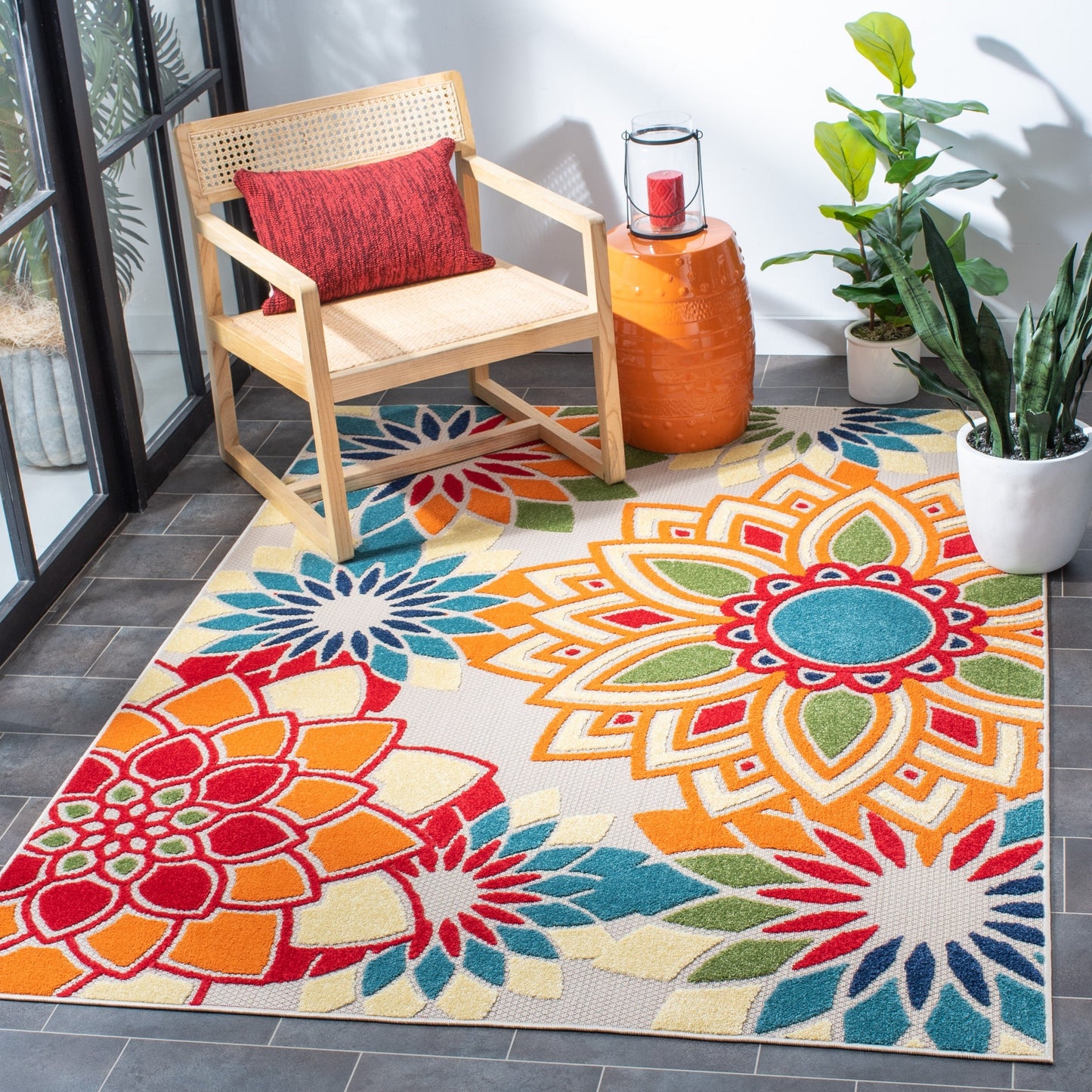 Tapis de patio imperméable à motif floral SAFAVIEH Cabana Ingke pour intérieur/extérieur