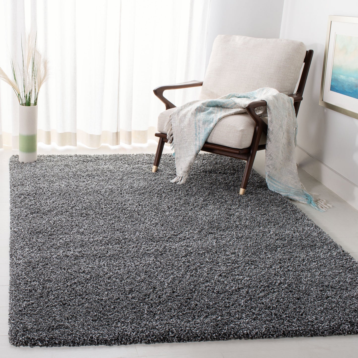Tapis SAFAVIEH Evolution Shag Fransien uni de 4,6 cm d'épaisseur