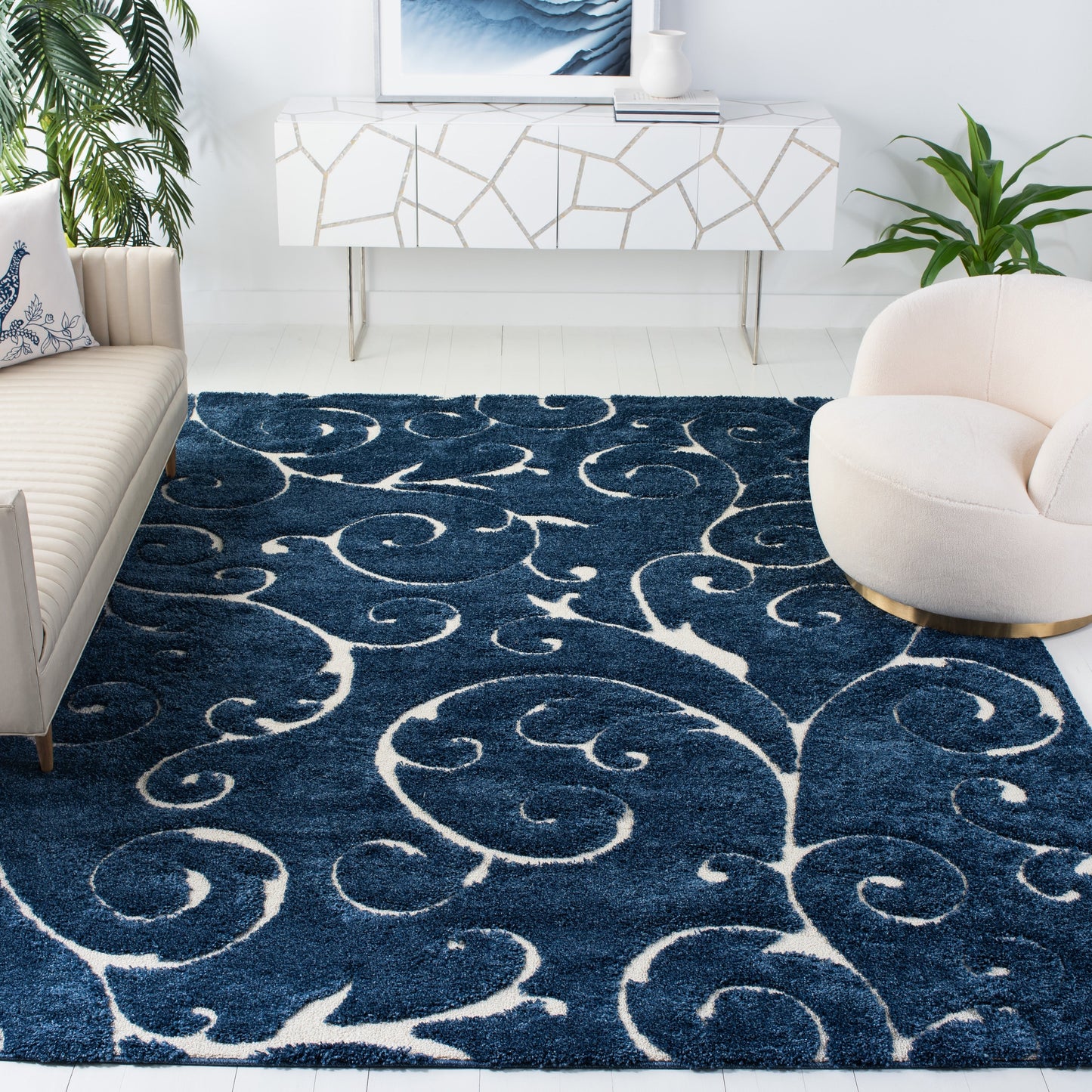 Tapis texturé SAFAVIEH Florida Ryung Shag Scroll de 3 cm d'épaisseur