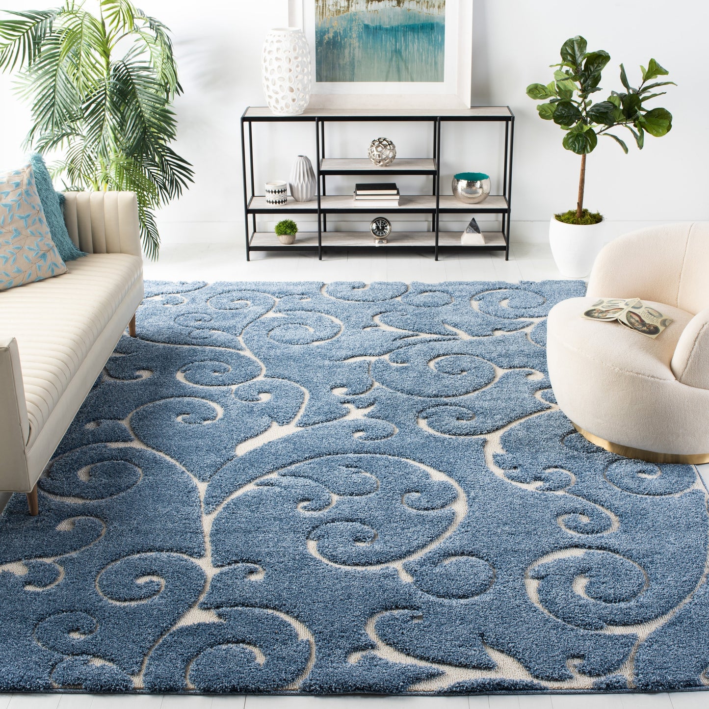 Tapis texturé SAFAVIEH Florida Ryung Shag Scroll de 3 cm d'épaisseur