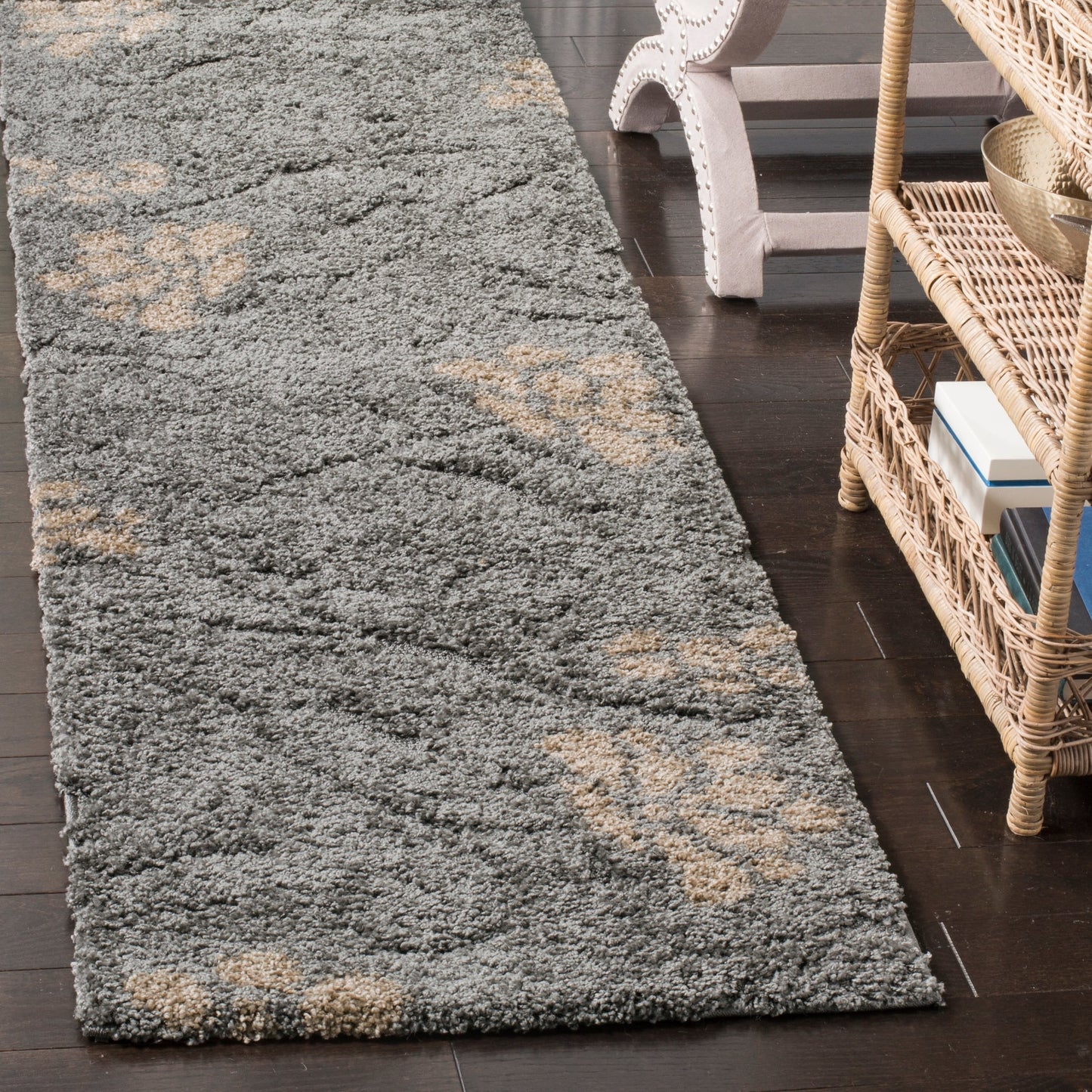 Tapis SAFAVIEH Florida Shag Ariette à motif floral et volutes, d'une épaisseur de 3 cm (1,2 pouce).