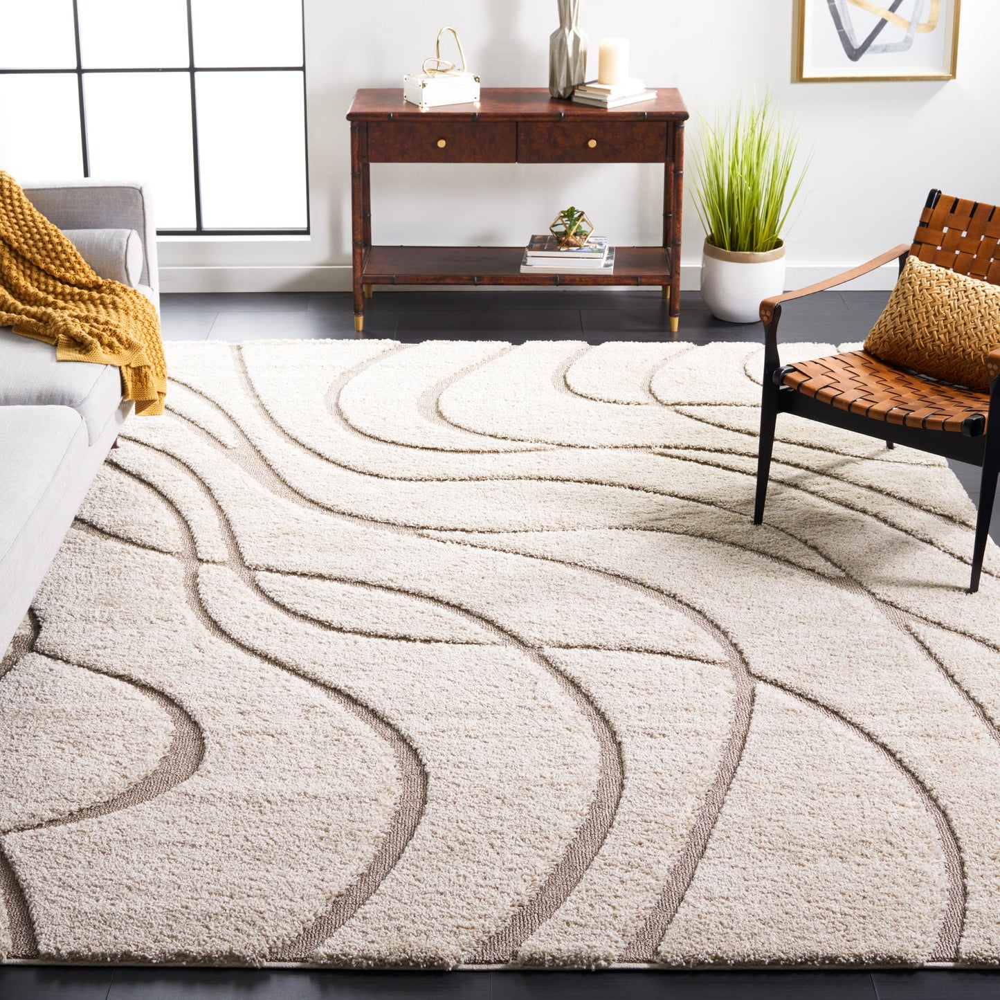 Tapis SAFAVIEH Florida Shag Staka Abstract Waves de 3 cm d'épaisseur