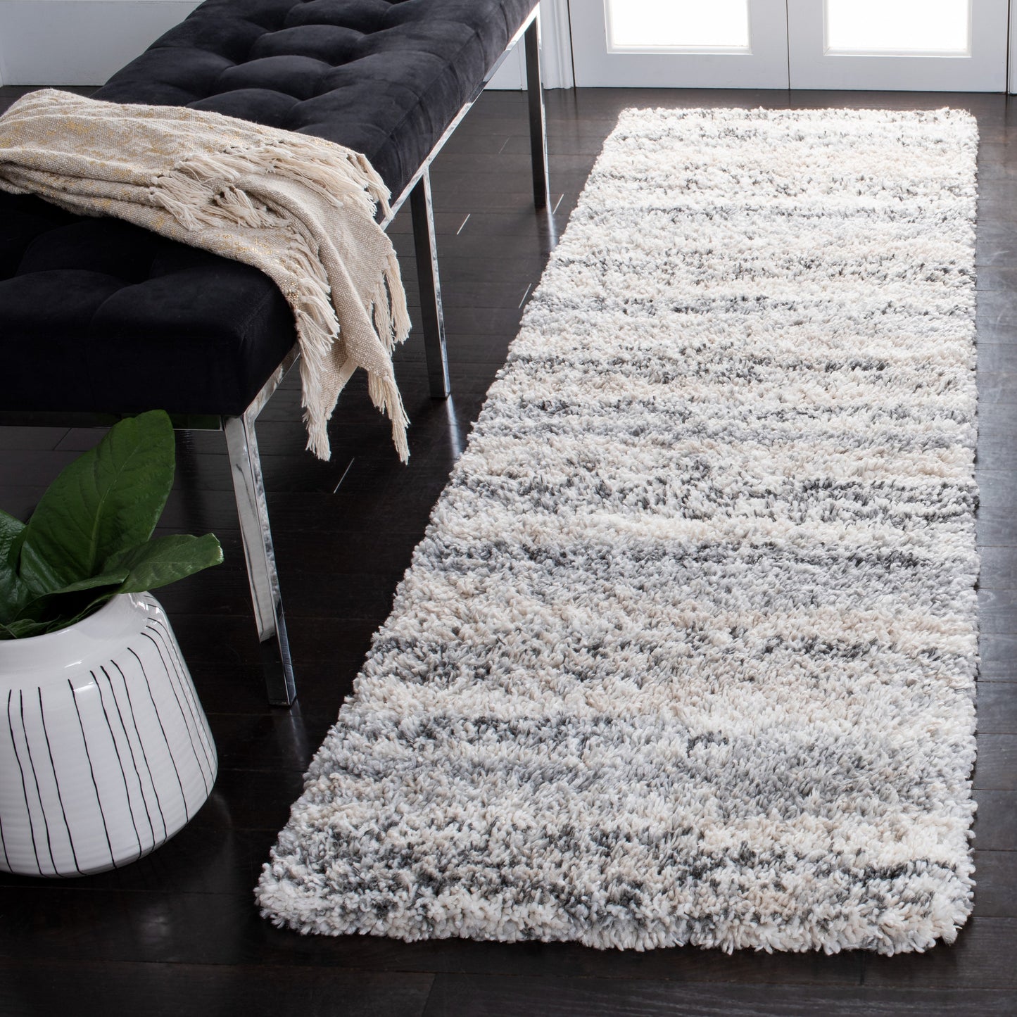 Tapis SAFAVIEH Fontana Shag Mevlide à rayures modernes de 5 cm d'épaisseur