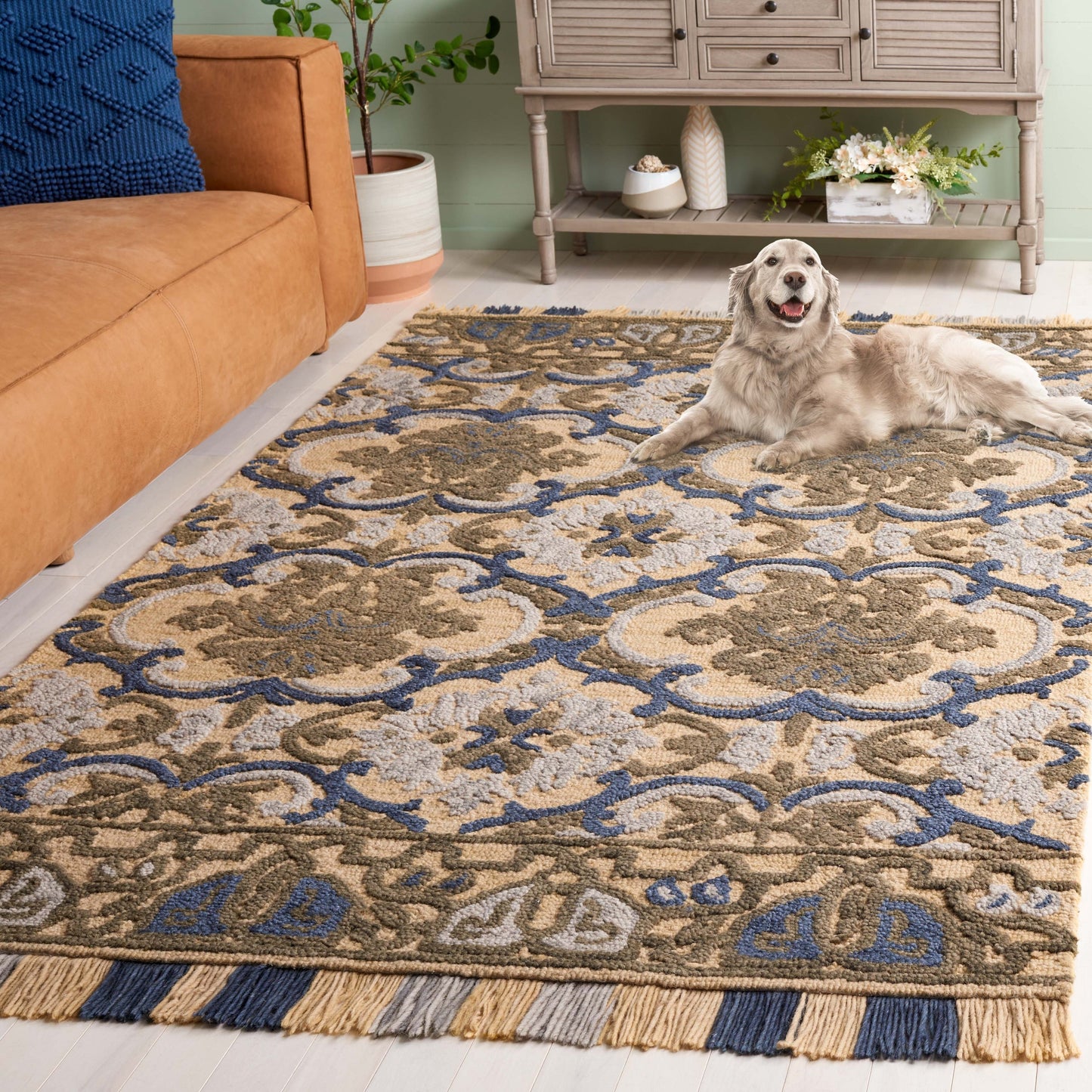Tapis en laine à motif floral Porzia fait main SAFAVIEH