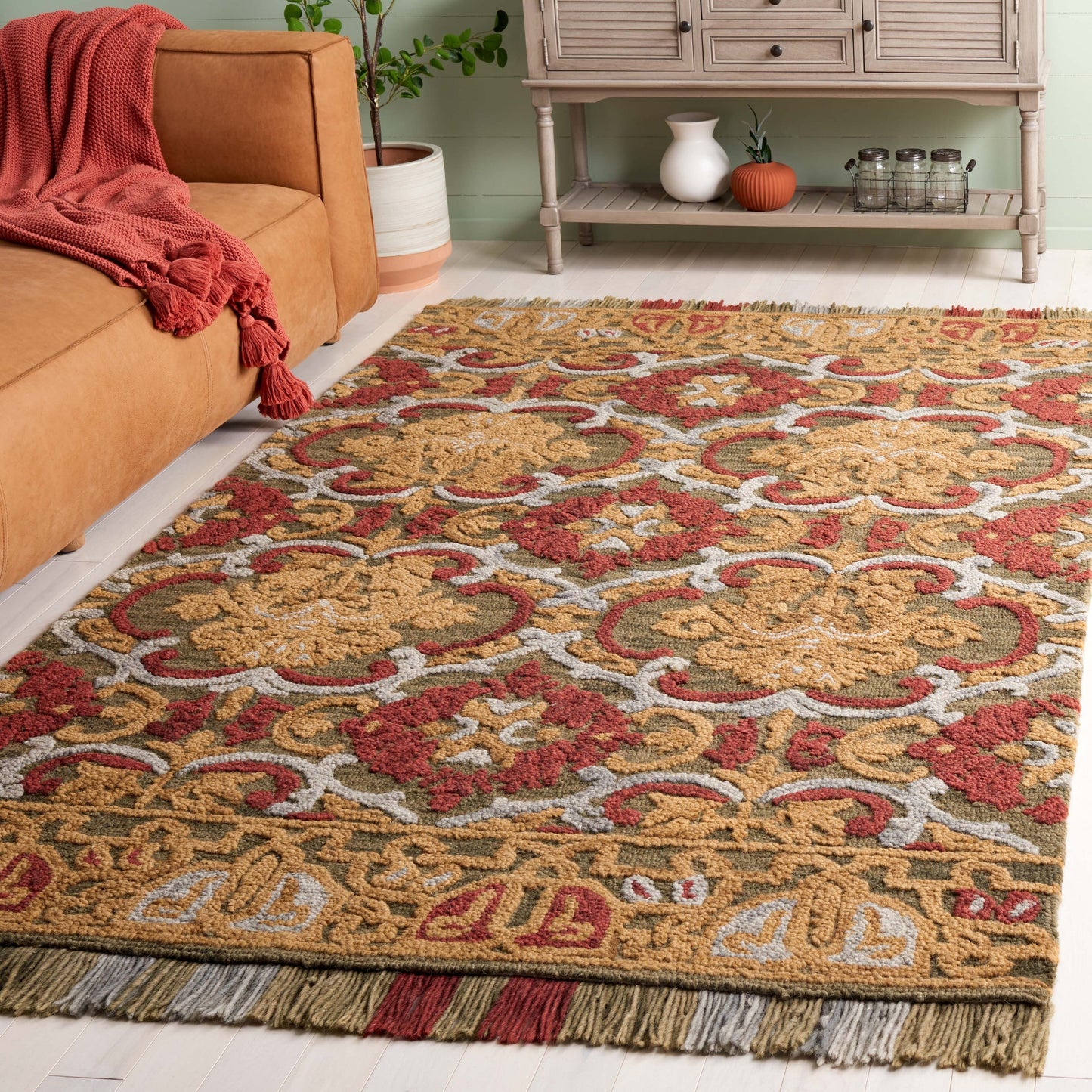 Tapis en laine à motif floral Porzia fait main SAFAVIEH