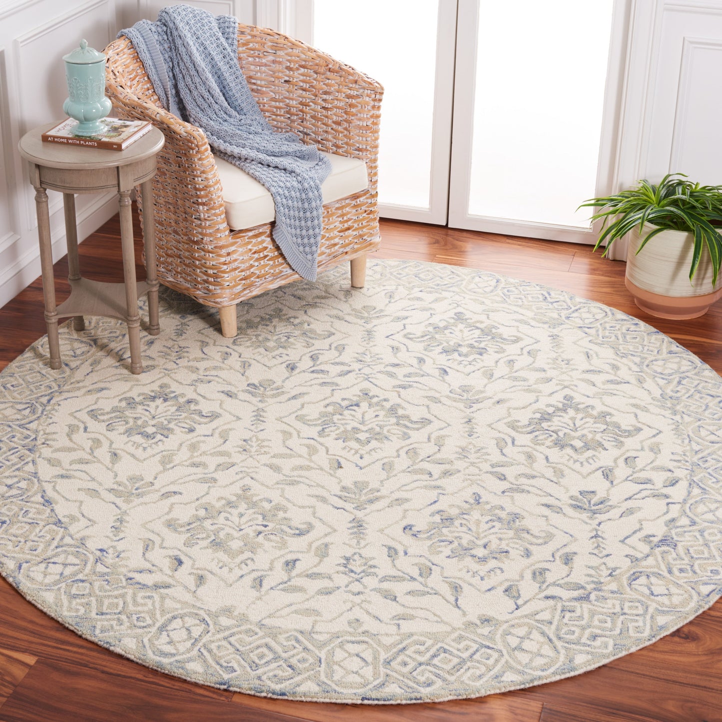 Tapis en laine Elvedina à motif floral, teint à la main par SAFAVIEH