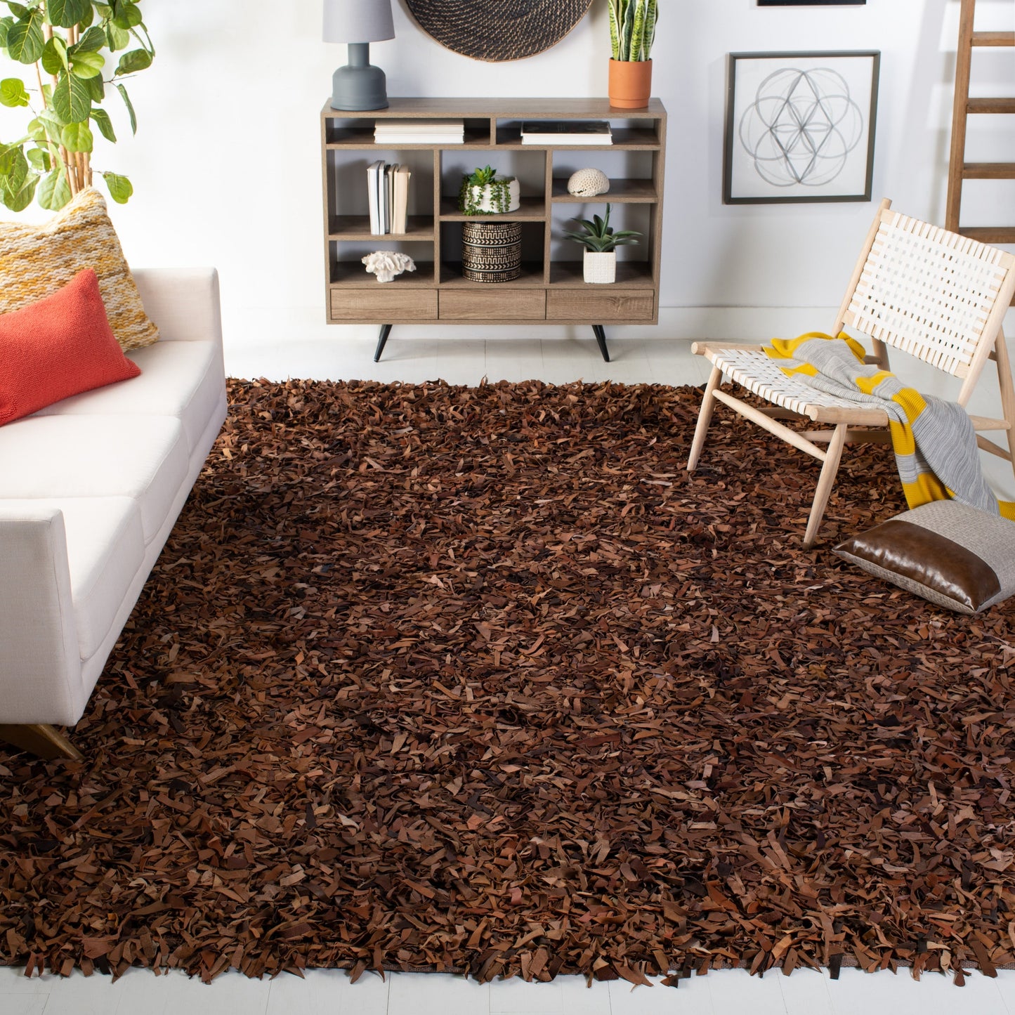 SAFAVIEH Tapis en cuir moderne à poils longs Blayne fait à la main