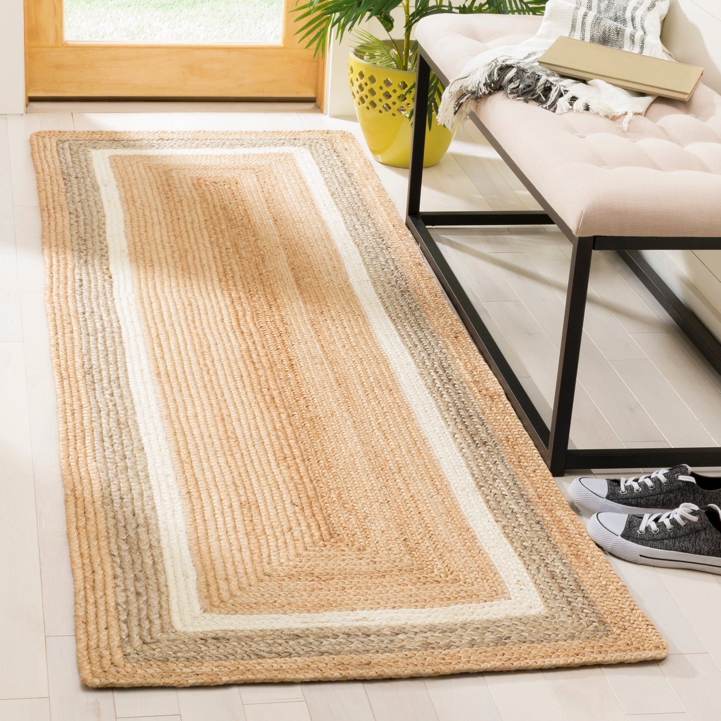 SAFAVIEH Tapis en jute avec bordure Antonije en fibre naturelle fait à la main