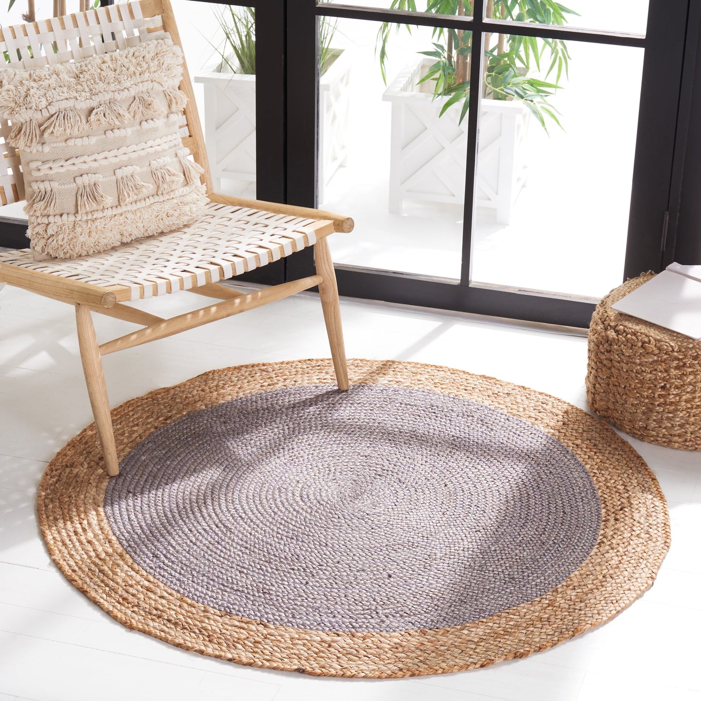Tapis rond en jute à bordure Jolette en fibres naturelles fait main SAFAVIEH