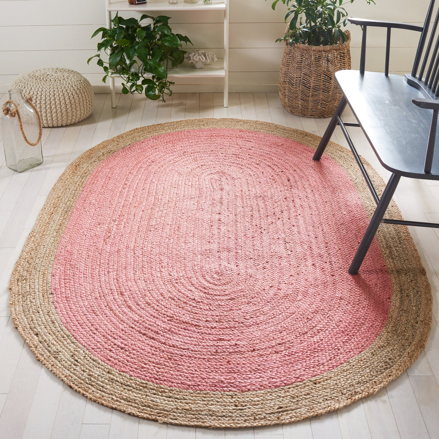 Tapis rond en jute à bordure Jolette en fibres naturelles fait main SAFAVIEH
