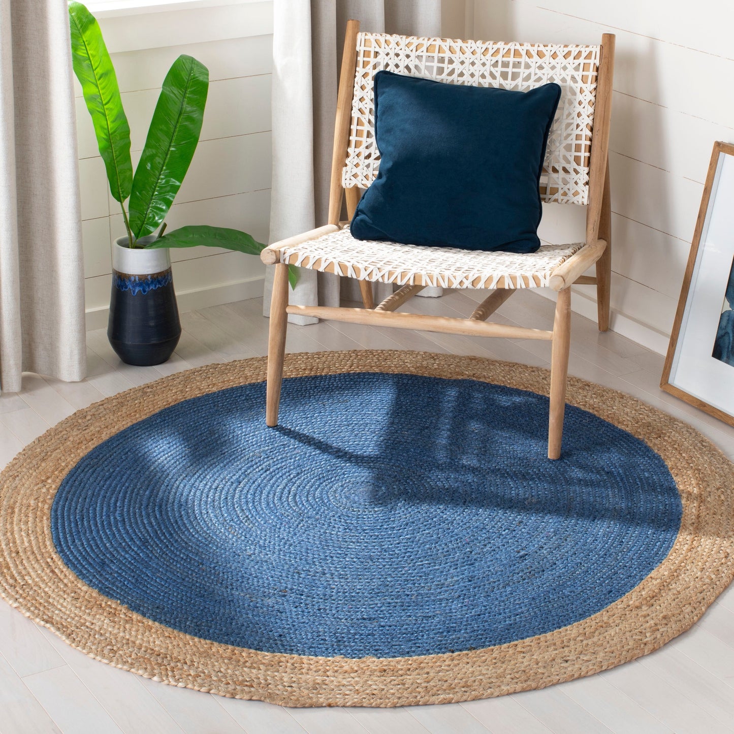 Tapis rond en jute à bordure Jolette en fibres naturelles fait main SAFAVIEH