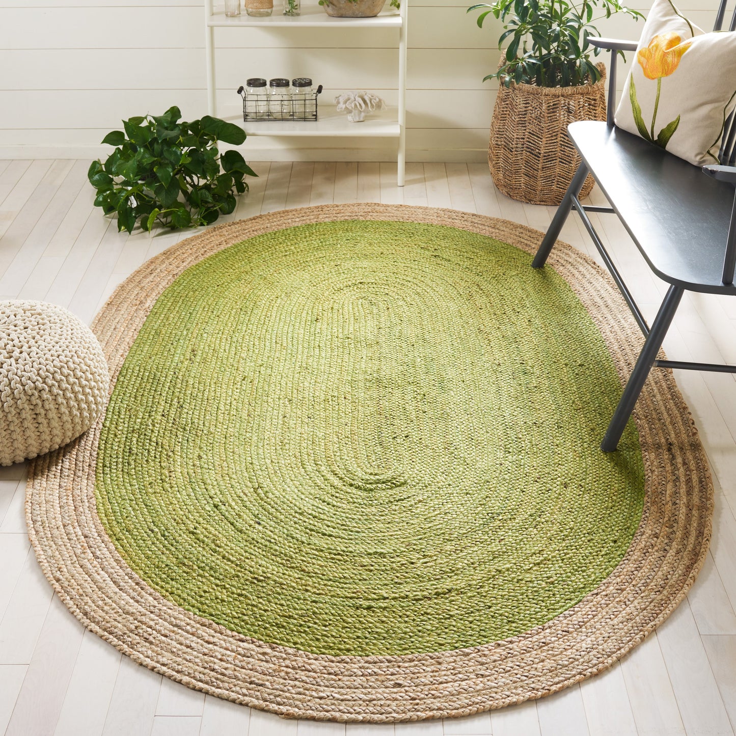 Tapis rond en jute à bordure Jolette en fibres naturelles fait main SAFAVIEH