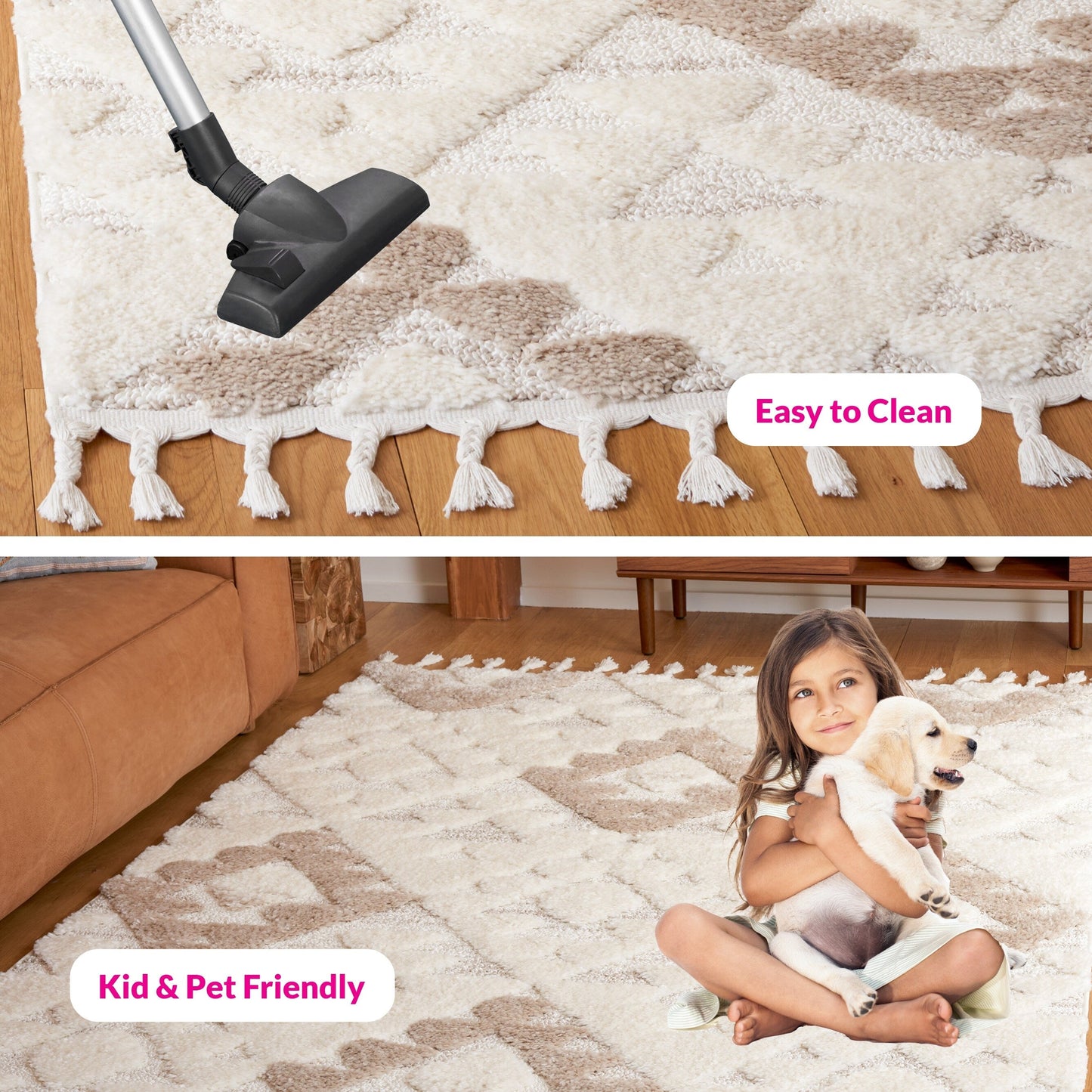 Tapis SAFAVIEH marocain à franges et poils longs Delores, épaisseur 5 cm