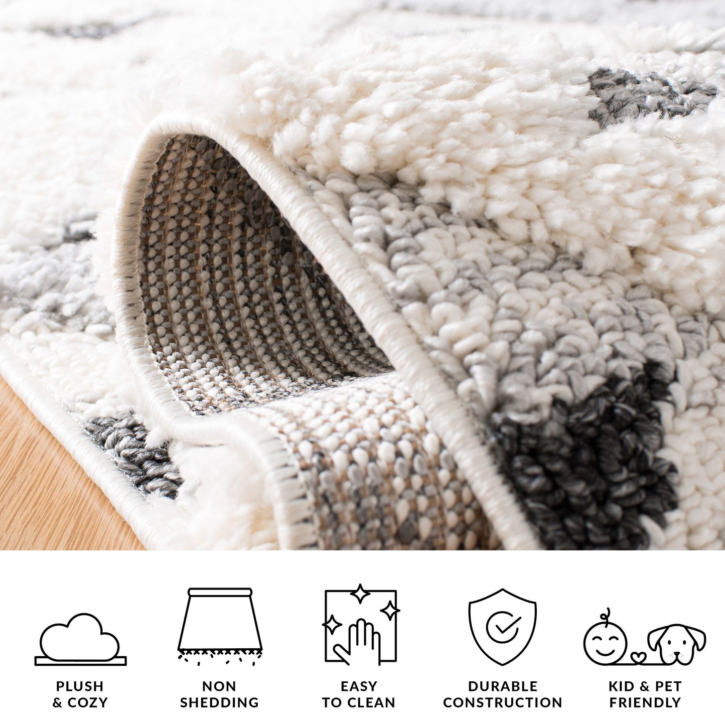 Tapis SAFAVIEH marocain à franges et poils longs Delores, épaisseur 5 cm