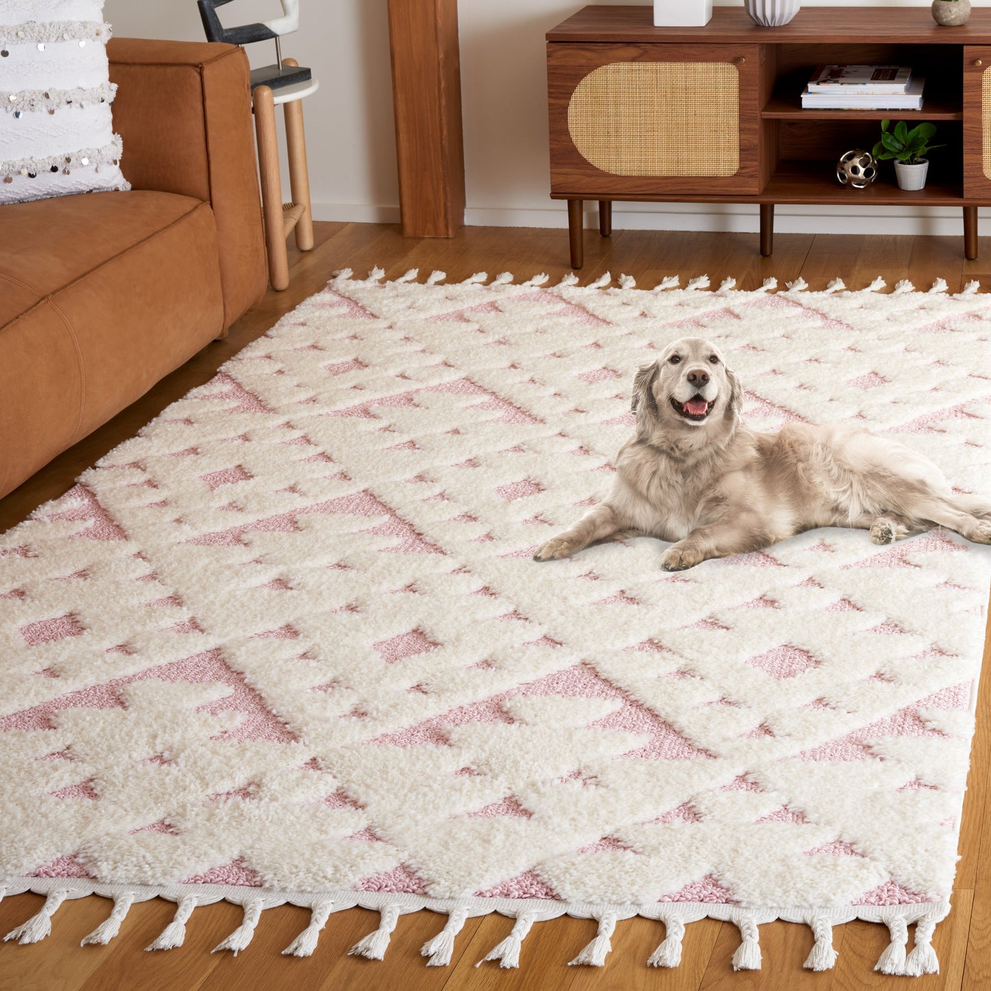 Tapis SAFAVIEH marocain à franges et poils longs Delores, épaisseur 5 cm