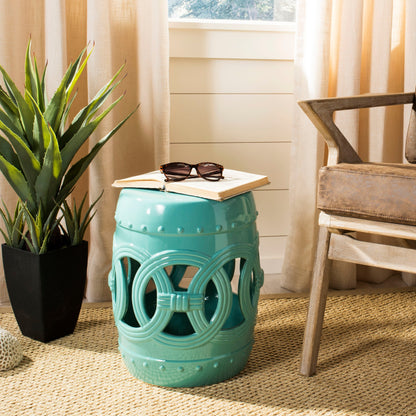 Tabouret de jardin décoratif en céramique bleu-vert SAFAVIEH Paradise Sarlota Double Coin