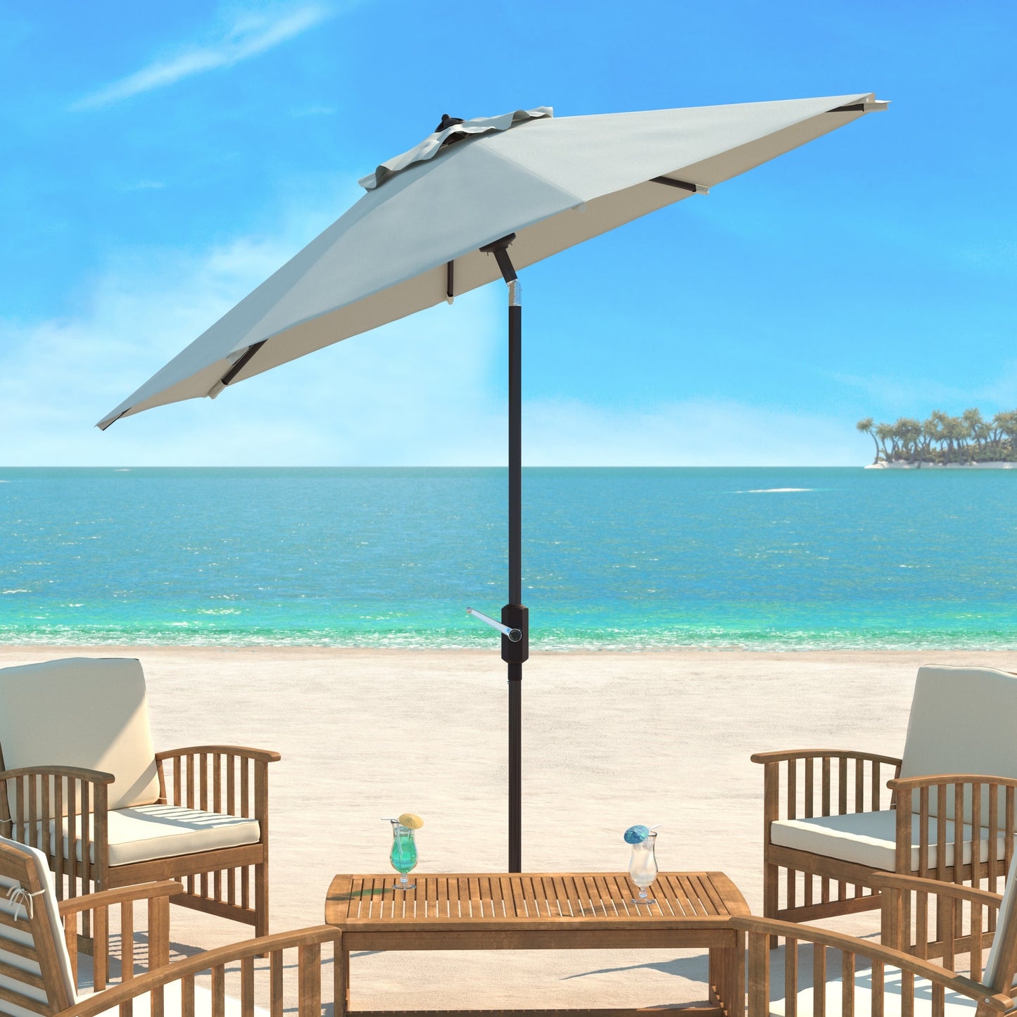 Parasol de terrasse SAFAVIEH Rieta en aluminium, inclinable et à manivelle, 2,74 m (9 pi), base non incluse