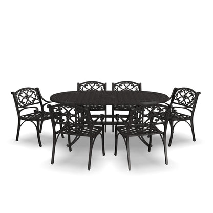 Ensemble de salle à manger d'extérieur en aluminium bronze Sanibel 7 pièces avec table à manger ovale de 72 pouces et six fauteuils par Homestyles