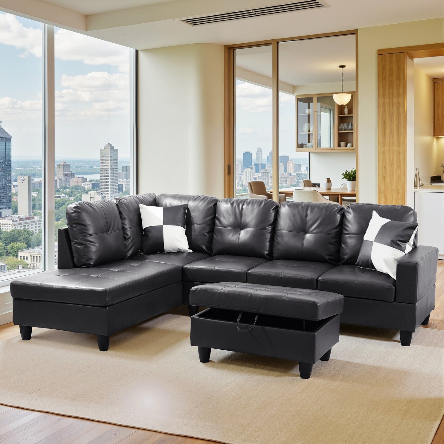 Ensemble de canapés de salon 3 pièces en cuir synthétique semi-PU